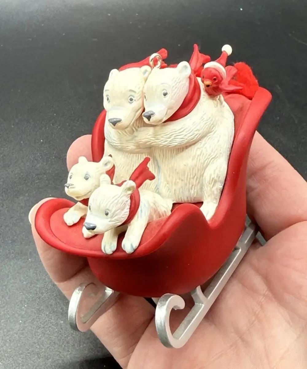 Hallmark Christmas Ornament Musical Sleigh Ride Polar Bears Works No Box Lo16